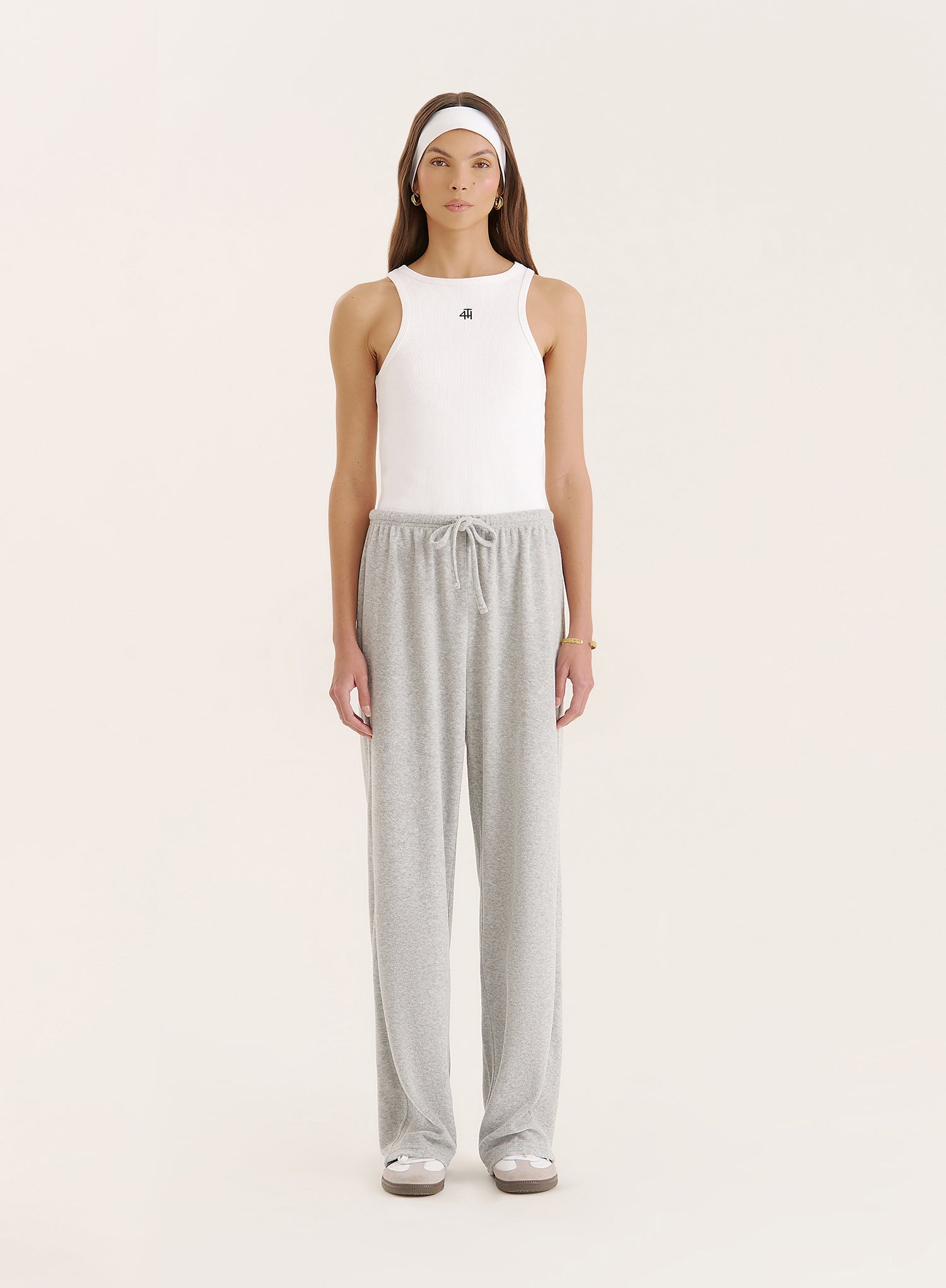 Grey Towelling Straight Leg Trouser